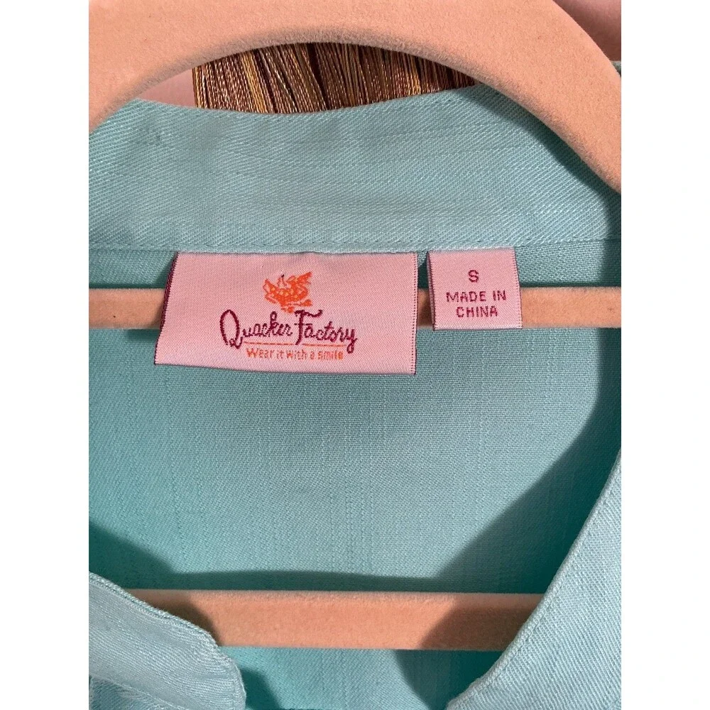 Quacker Factory womens torquise color denim jean jacket Sz S cotton Euro-Summer